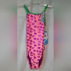 NWT!  SIZE 30 The Finals kiss and hearts pink foil Flyback swimsuit